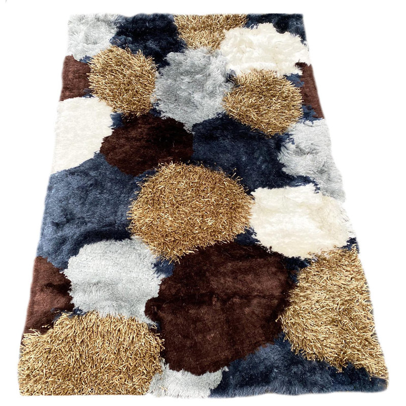 Latitude Run® Chateaugay Abstract Shag Brown/Blue/Beige/White Area Rug